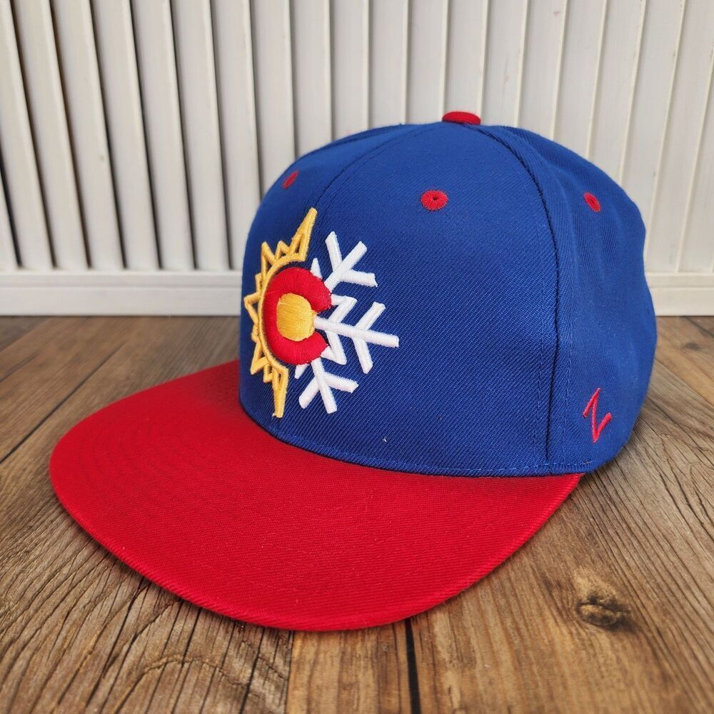 Zephyr Colorado Flag Snowflake Snapback Hat Cap Blue Red Rocky Mountains State